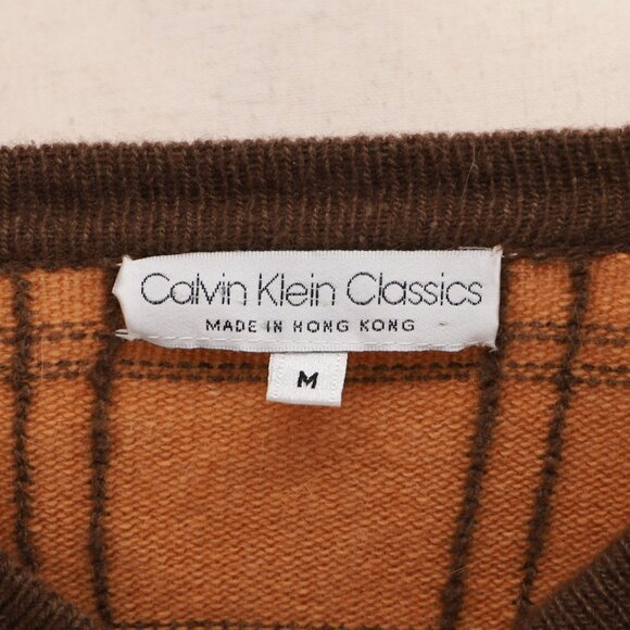 CALVIN KLEIN VINTAGE 80s Wool Silk Angora Windowpane Plaid Cardigan Sweater Sz M - Picture 5 of 6